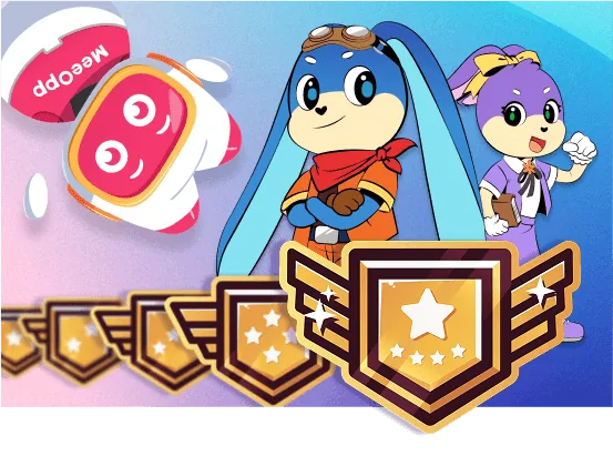 MeeOpp&rsquo;s lovable characters alongside the achievement badges students collect